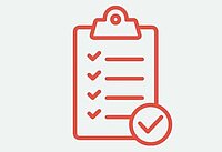 Icon für Checkliste mit rotem Klemmbrett