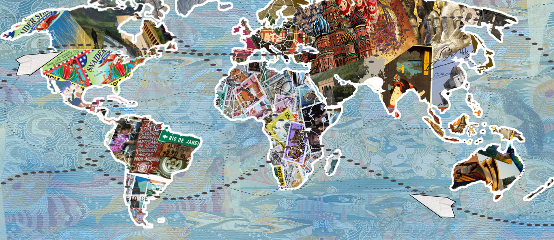 Collage einer Weltkarte