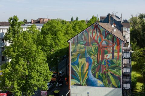 Wandbild „Blaue Vögel“ von Marie Hesse, Alanus Hochschule