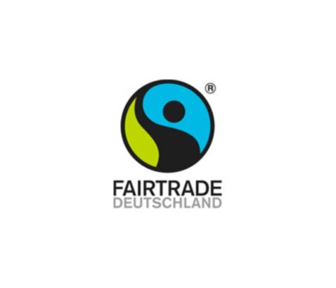 Logo von Fairtrade Deutschland mit einem grünen, blauen und schwarzen Symbol in einem Kreis.