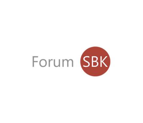 Logo mit der Aufschrift 'Forum SBK'. Der Text 'Forum' ist in grauer Schrift, während 'SBK' in weißer Schrift auf einem roten Kreis erscheint.