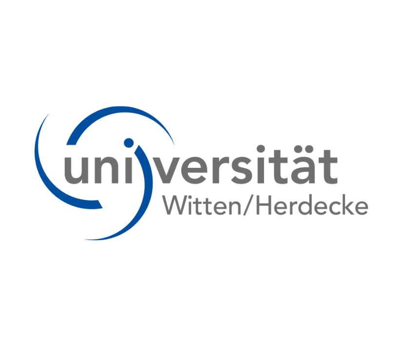 Logo der Universität Witten/Herdecke mit blauem, grafischem Element.