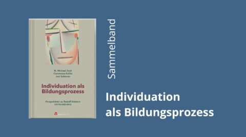 Grafische Darstellung eines Buchcovers auf blauem Hintergrund. Links ist der Buchumschlag von „Individuation als Bildungsprozess“ zu sehen, mit einem abstrakten