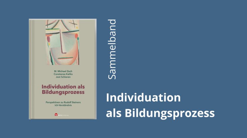 Grafische Darstellung eines Buchcovers auf blauem Hintergrund. Links ist der Buchumschlag von „Individuation als Bildungsprozess“ zu sehen, mit einem abstrakten